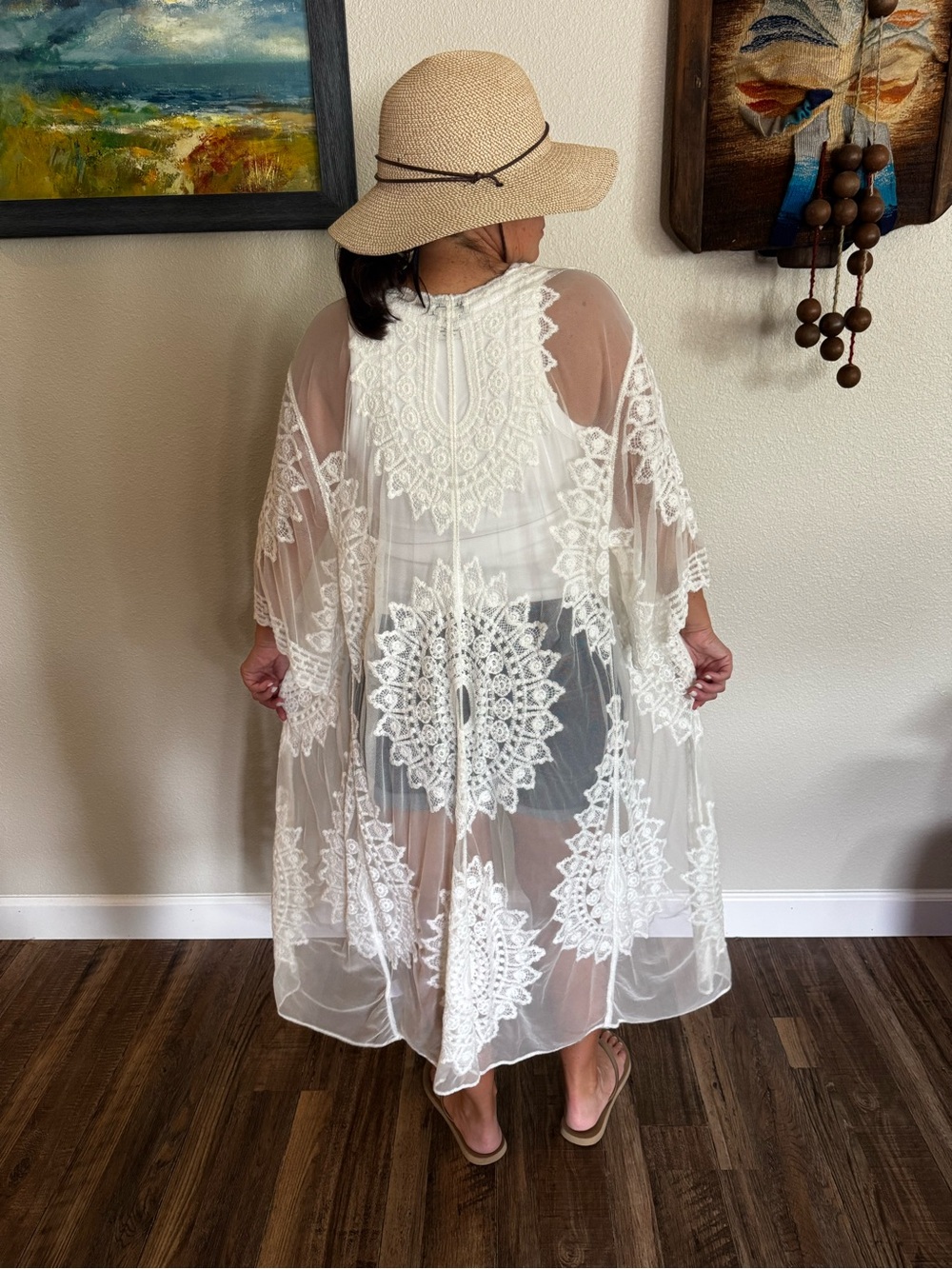 Rachel Zoe Ivory Lace Sheer Swim Coverup Kimono